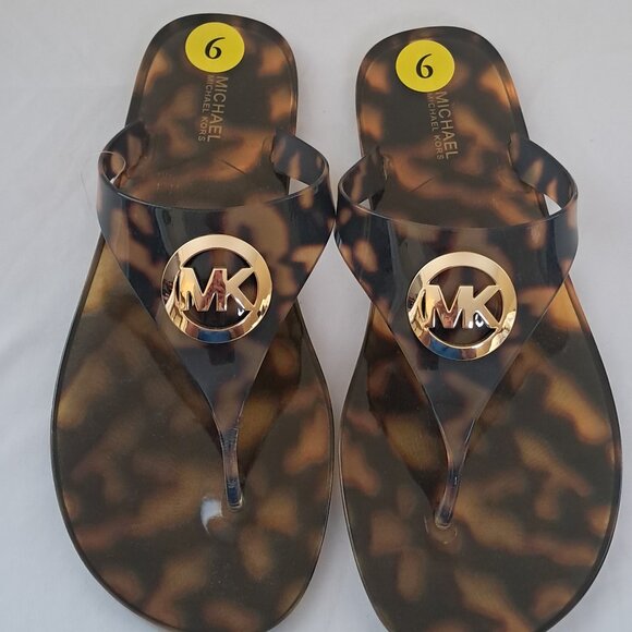 Michael Kors Jelly Thong Animal Print Flip Flop Sandals. Brand New - Picture 1 of 9